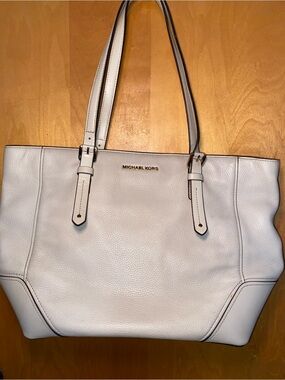 Michael Kors White Pebbled Leather Tote with Gold Logo